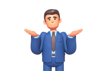 3d render of businessman in suit thinking, unsure, doubtful