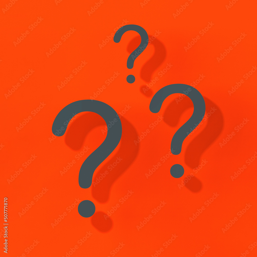 Fototapete question marks with shadow on red background.technical support. answers to questions. square image. 