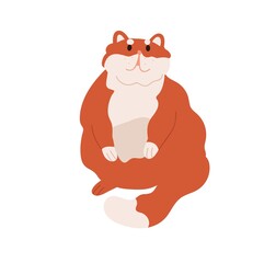 Fat chubby cat sitting, asking for smth. Cute obese fuzzy feline animal. Funny furry chunky fatty kitty with obesity. Flat vector illustration isolated on white background