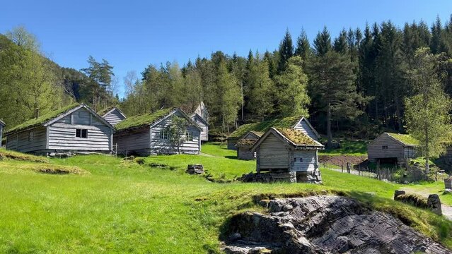 Sunnfjord open-air museum is the cluster of antiquarian buildings in authentic cultural landscape that have been transported here from various places in the district of Sunnfjord, Norway