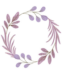 Watercolor leaf round frame.