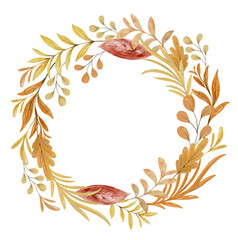 Watercolor leaf round frame.