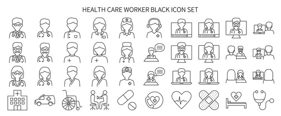 Icon set related to healthcare professionals