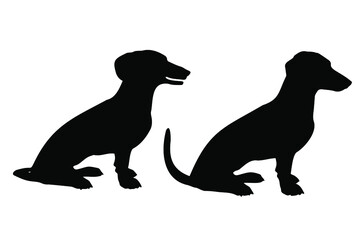 Sitting Dachshund dog silhouette vector set, isolated on white background, pet animal concept, fill with black color small fancy dog, cute and sweet pet icon, symbol idea,  side view dachshund dog
