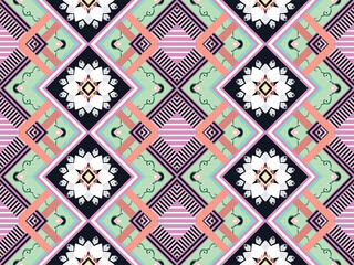 Geometric ethnic flower pattern for background,fabric,wrapping,clothing,wallpaper,Batik,carpet,embroidery style.	