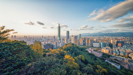 Fototapeta na wymiar Taipei city viewed from the hill at sunset, Taiwan
