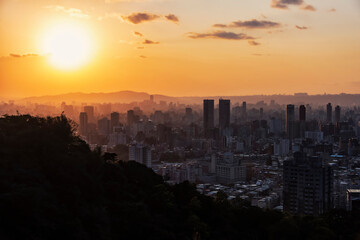Taipei city viewed from the hill at sunset, Taiwan