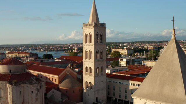 Ancient Landmarks Of Zadar Town, Dalmatia, Croatia - aerial drone shot
