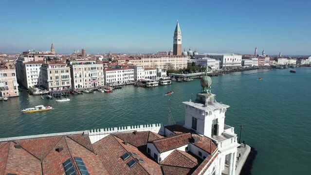 Aerial view of St Mark's square, Grand Canal and Dogana da Mar, Venice, Veneto, Italy, Europe