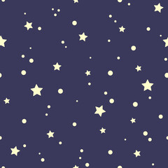Fototapeta premium Ivory stars on night sky dark blue background. Abstract vector seamless pattern in soft colors. Best for textile, print, wrapping paper, package and home decoration.
