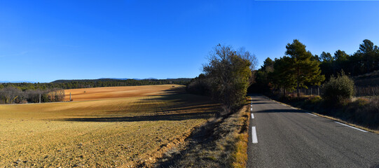 panoramic landscape in countryside southern France on the road