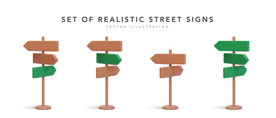 Set of 3d realistic street sign with shadow isolated on white background. Vector illustration © bs_k1d