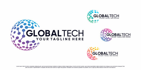 Global tech icon set logo design illustration with creative concpet Premium Vector