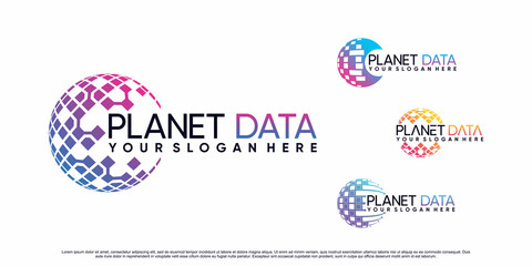 Planet technology icon set logo design illustration with creative concept Premium Vector