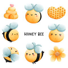 Honey bee watercolor Vector illustration - obrazy, fototapety, plakaty