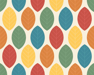 Colourful retro leaves seamless pattern and texture background