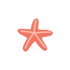 Sea starfish. Star-shaped marine shell fish, mollusc. Underwater ocean invertebrate, five finger shellfish. Summer tropical beach seashell. Flat vector illustration isolated on white background