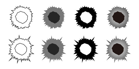 銃弾の跡、戦争侵略や犯罪暴力のベクターイラストアイコン素材