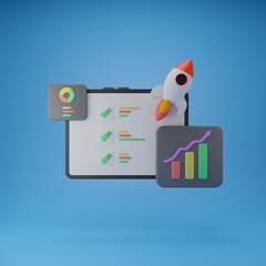 3D Financial report chart. Data analysis for business startup concept. 3d render illustration.