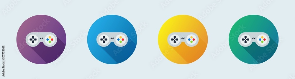 Poster joystick flat icon set. game console or joystick icon set in flat design style.