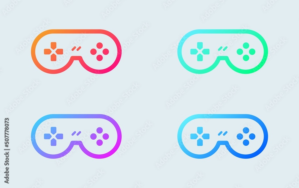 Poster game console or joystick icon set in gradient colors. gamepad line icon set.