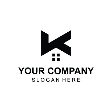 Letter K house logo design vector with window