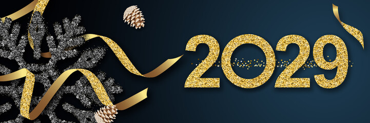 2029 Happy New Year in golden design, Holiday greeting card design.