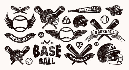Set of elements for stickers on baseball and softball theme
