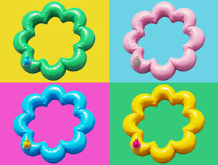 Set of Swimming Rings and Mattresses. Flower frame