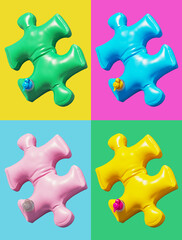 Obraz premium Set of Swimming Rings and Mattresses. Puzzle piece