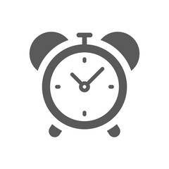 Alarm clock ringing black vector icon. Bell watch retro style filled symbol.