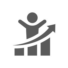 Man and bar chart or graph vector icon. Business growth, achievement and success filled symbol.