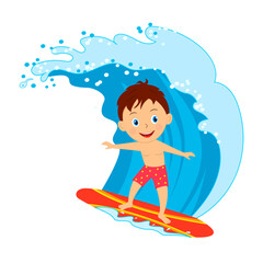Young boy surfing on the wave