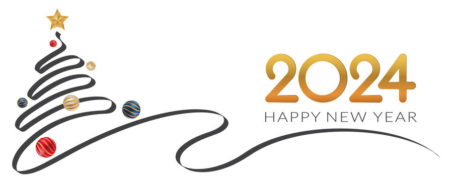 2024 Happy New Year in golden design, Holiday greeting card design.