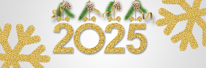 2025 Happy New Year in golden design, Holiday greeting card design.