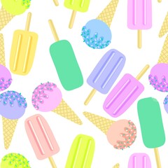 Summer seamless cartoon ice cream pattern textiles and packaging and gifts and linens and kids and wrapping paper