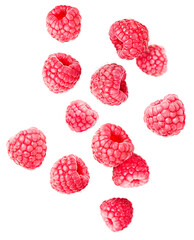 levitating raspberry on a white isolated background