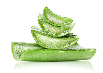 cut slices of aloe on a white isolated background