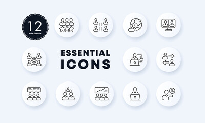 Teamwork set icon. concept. Neomorphism style. Vector line icon for Business and Advertising. Business concept. Neomorphism style. Vector line icon for Business and Advertising