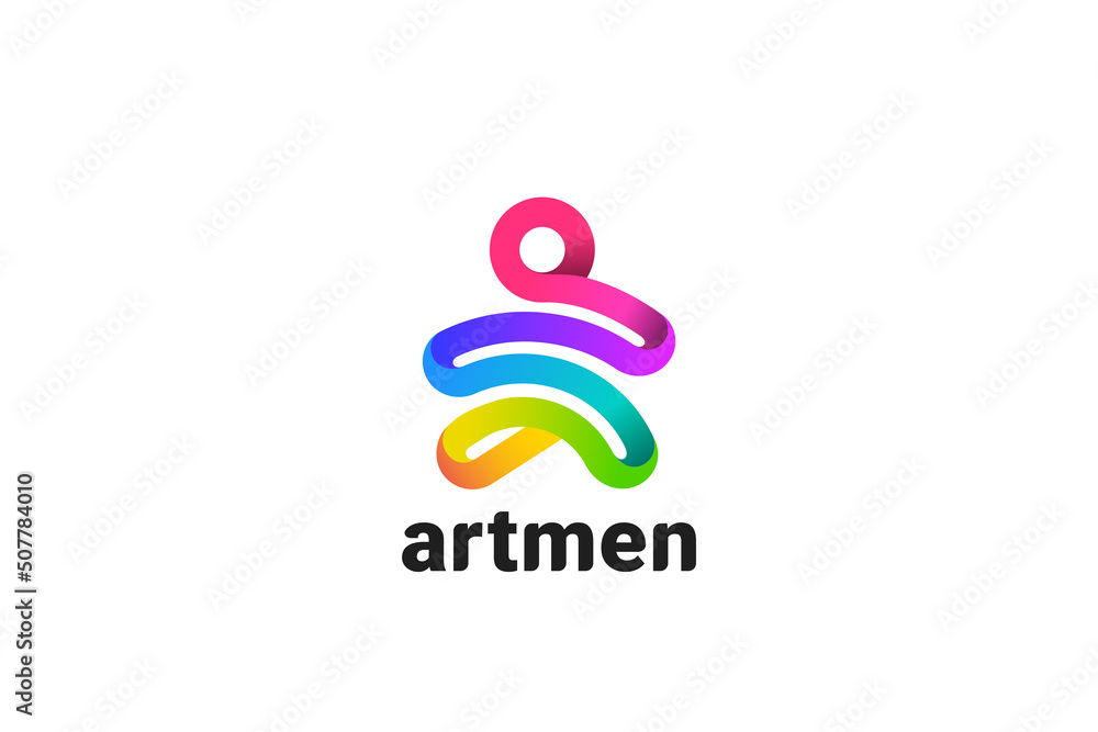 Poster man abstract logo vector design template ribbon outline style.