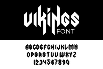 Gothic Vector Font Condensed Bold. Viking Celtic Medieval Barbarian Scandinavian style Letters Numbers.