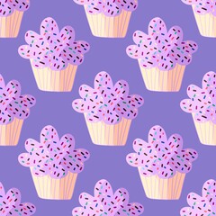 Cupcake seamless cartoon pattern for fabrics and packaging and linens and kids and wrapping paper and kitchen