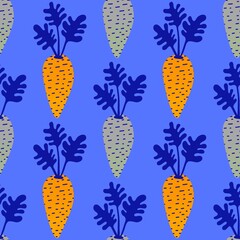 Vegetable seamless cartoon carrot pattern for fabrics and packaging and gifts and cards and linens and kids