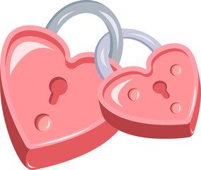 pink locks for lovers in the shape of a heart