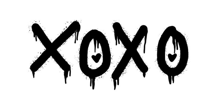 Spray painted graffiti Xoxo word in black over white. Drops of sprayed Xoxo words.  isolated on white background. vector illustration