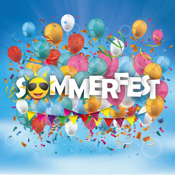 Sommerfest Cover mit bunten Luftballons und Konfetti