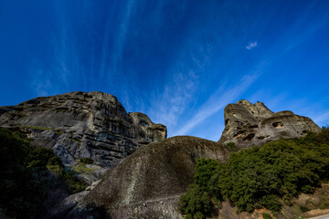 Cliffs and sky near Kastraki, Meteora, Greece.
Summer travel photograph