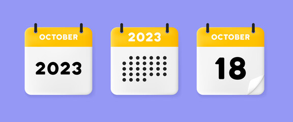 Calendar set icon. Calendar on a blue background with eighteen october, 2023, 18 number text. Reminder. Date management concept. Vector line icon for Business and Advertising