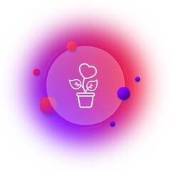 Flower with heart in a pot line icon. love, prosper, relationship, partner, leaves, leaf, friendship. Feelings concept. Glassmorphism style. Vector line icon for Business and Advertising