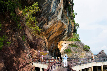 Stone bridge of time travel journey zone in sea ocean of Mu Ko Petra National Park for thai people...